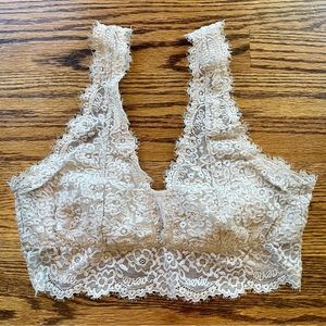 *Like New* Aerie Eyelash Lace Plunge Bralette Nude M